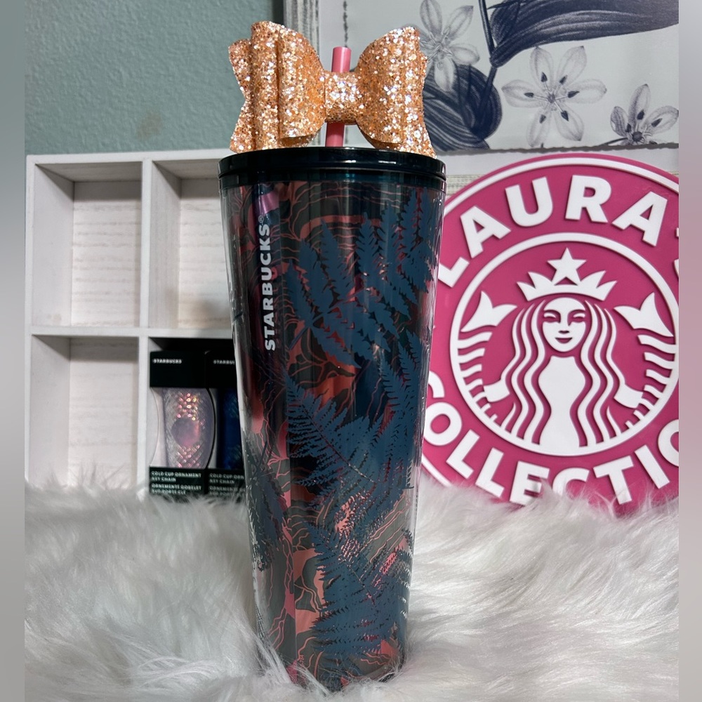 Starbucks Rose Gold Foil Ocean Fern Tumbler Cold Cup 24oz Fall Woodland Berry